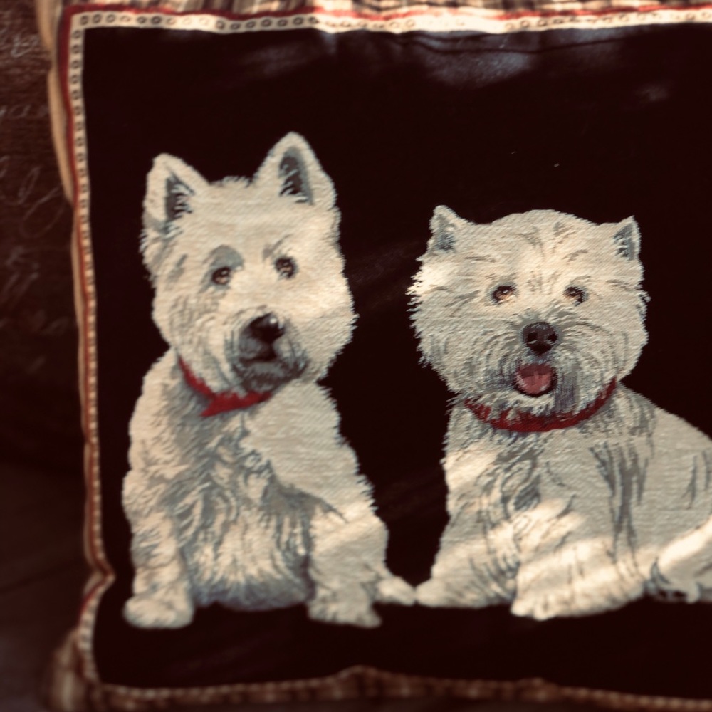 Adorable accent white Scotty pupper pillow